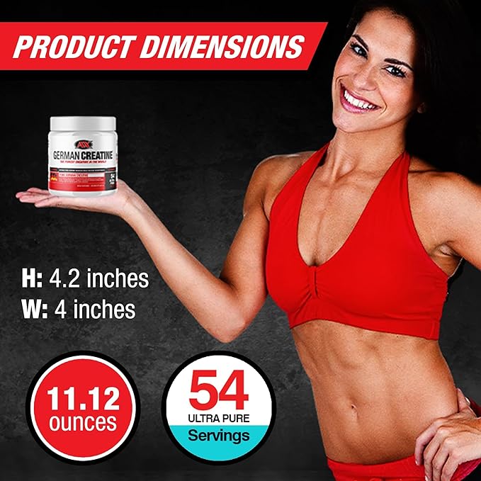 German Creatine - Micronized Creatine Monohydrate Powder 99.99% Pure Creapure for Muscle Growth Strength &amp Performance Supports Muscle Recovery 3rd Party Tested Unflavored - 270g (54 Servings