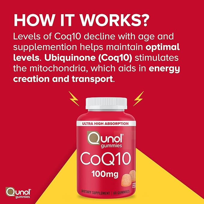 Qunol CoQ10 Gummies CoQ10 100mg Delicious Gummy Supplements Helps Support Heart Health Vegan Gluten Free Ultra High Absorption 2 Month Supply (60 Count Pack of 4)
