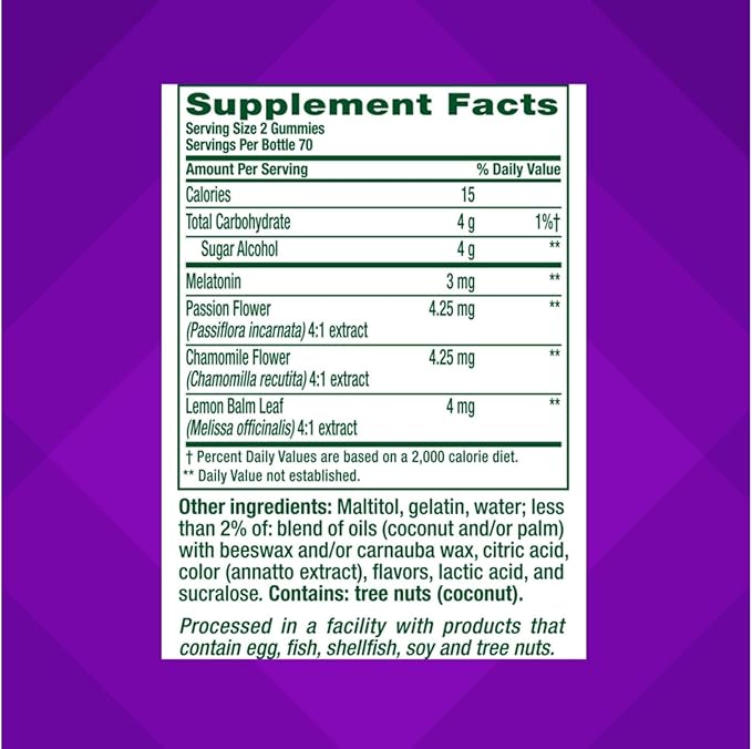 Vitafusion 3 mg Melatonin Gummy Supplement Awake Refreshed Sleep Support &amp Jet Lag Aid Sugar-Free Dietary Supplement Natural White Tea &amp Peach Flavors 140 Count (Pack of 2)