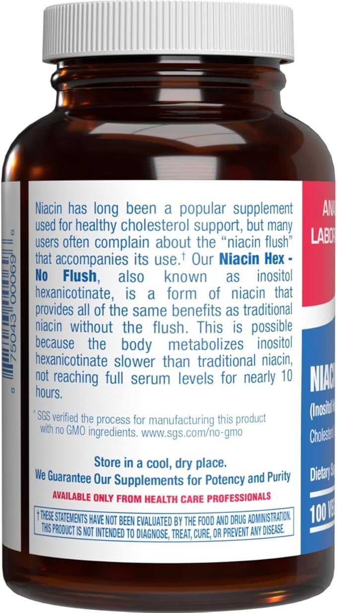 High Absorption Vitamin B3 Niacin Flush Free - Clinical Formula Flush Free Niacin Supplement from Inositol Hexanicotinate for Heart Skin &amp Nerve Support - Vegan Non-GMO Made in The USA - 100 Servi