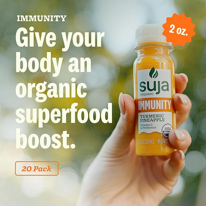 Suja Organic Immunity Defense Shot (20 Pack) with Turmeric and Ginger | Immunity Boost &amp Support | Functional Shots | Cold-Pressed Juice with Live Probiotics | Plant-Based &amp Gluten-Free (20 Pa