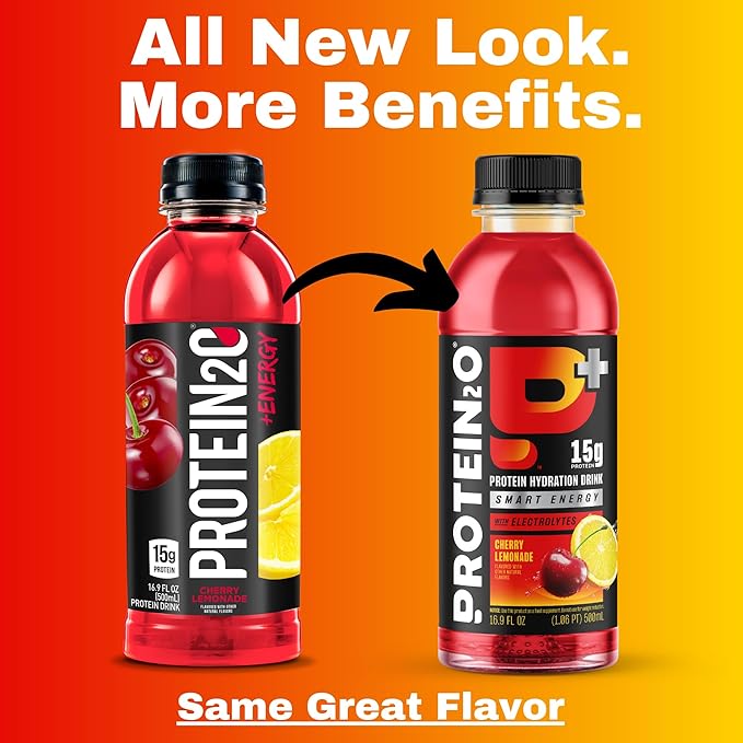 Protein2o 15g Whey Protein Infused Water Plus EnergyCherry Lemonade16.9 oz Bottle(Pack of 24)