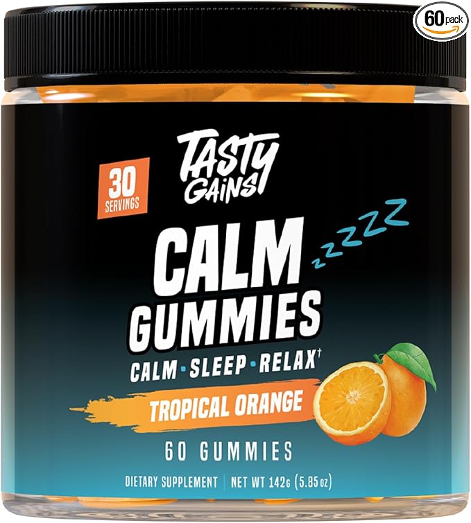 TASTY GAINS Magnesium Gummies – Sugar-Free Calm Gummies for Adults &amp Kids – Stress Relief Sleep Support &amp Mood Booster – with L-Theanine Magnesium Citrate &amp Lemon Balm – 60 Chews