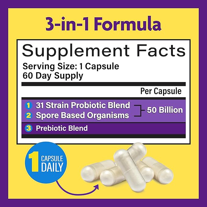 InnovixLabs Multi Strain Probiotics for Women &amp Men - Probiotic Supplement - 50 Billion CFU - Gut Health Immune Support Digestion Lactobacillus Acidophilus Prebiotics and Probiotics 60 Capsul