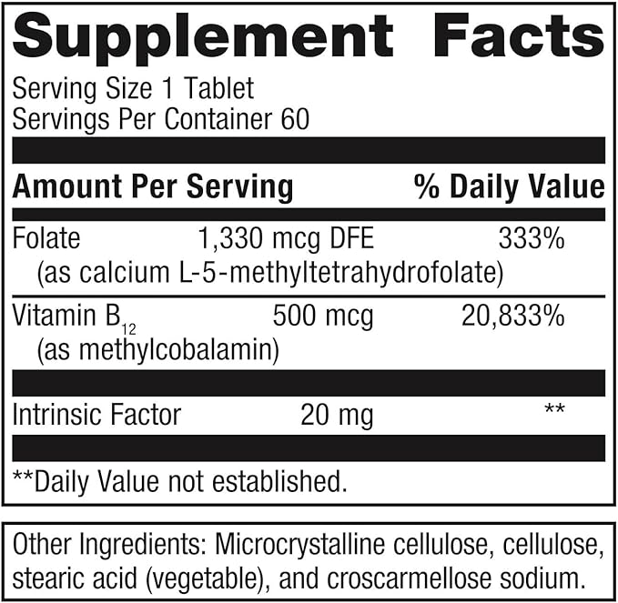 Metagenics Intrinsi Vitamin B12-Folate - with Methylcobalamin L-5-MTHF &amp Intrinsic Factor - Supports Energy Metabolism Nervous System &amp Heart Health - Non-GMO &amp Gluten-Free - 60 Tablets