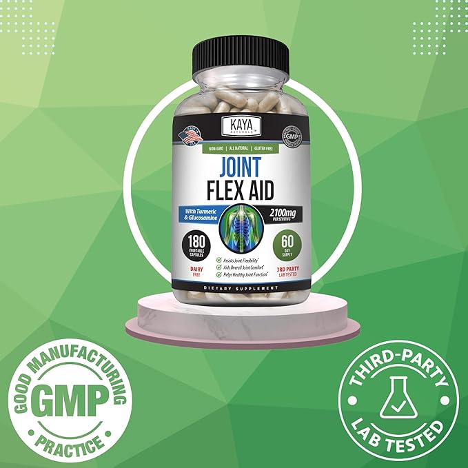 Kaya Naturals Flex Aid - Mobility Support Supplement for Men and Women - Turmeric Capsules with Glucosamine Sulfate Boswellia Serrata and MSM - for Knee Support and Mobility Health - 180 Count