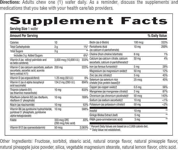 Country Life Adult Chewable Multivitamin with Coenzyme B-Vitamins Antioxidants Minerals Pineapple-Orange Flavor - Supports Energy Metabolism and Immune Health Gluten Free - 60 Wafers