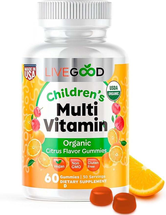 LIVEGOOD Organic Children’s Multivitamin Gummies Kids Multivitamin Vitamin D for Toddlers and Children Organic Kids Chewable Vitamins for Immunity Growth and Energy (60 Count)
