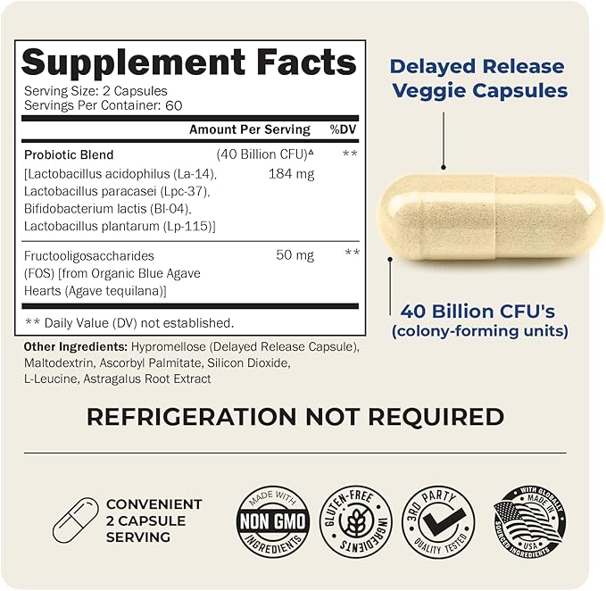 BioSchwartz Daily Probiotic Nutritional Supplement - 40 Billion CFU for Gut Health - Probiotics for Men and Women - Digestive Health with Astragalus &amp Lactobacillus - Shelf Stable - 120 Count