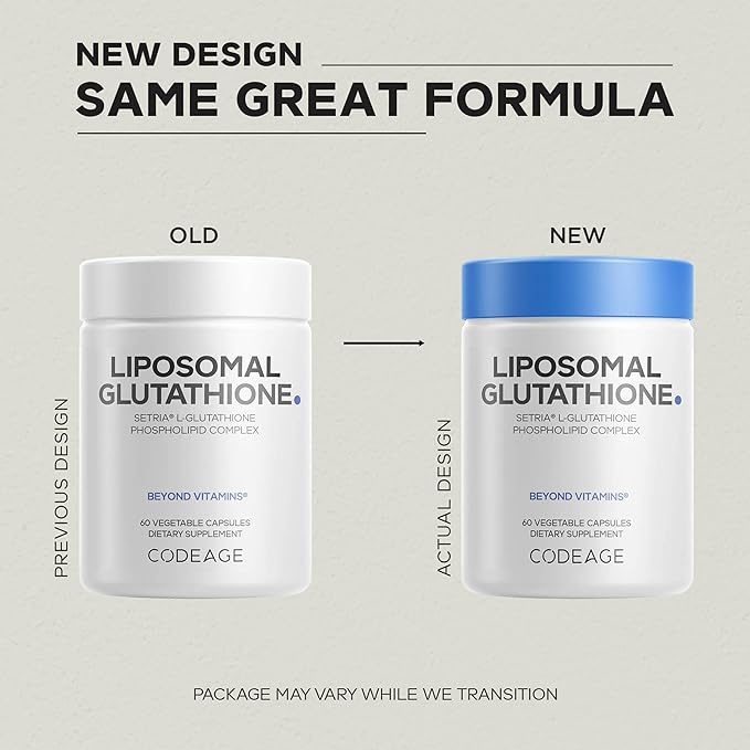 Codeage Liposomal Glutathione Supplement - Pure Reduced Setria L-Glutathione Liposomal Delivery Phospholipid Complex - Encapsulated Glutathione Powder Pills - Vegan Non-GMO - 60 Capsules