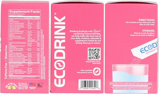 Lily of The Desert EcoDrink Nutrient Support Hydration Packets (3 Flavors) – Naturally Sweetened Multivitamin Electrolyte Mix with Aloe 24 Stick Packs/Box 0.25 Oz Ea