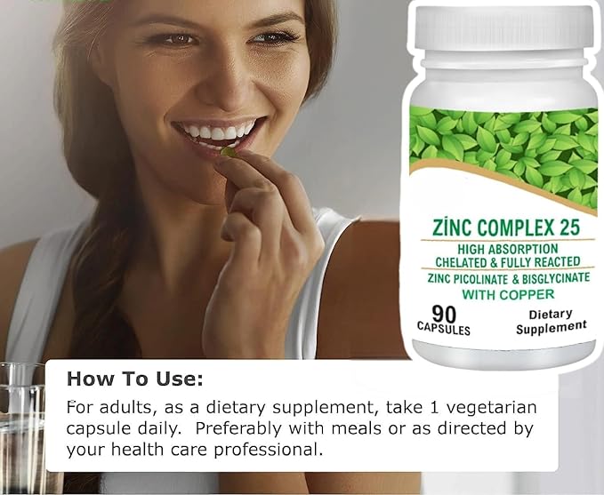 Generic Chelated Zinc Picolinate &amp Bisglycinate Complex with Copper Zinc for Immune Skin and Cellular Health High Absorption Non-GMO 90 Capsules