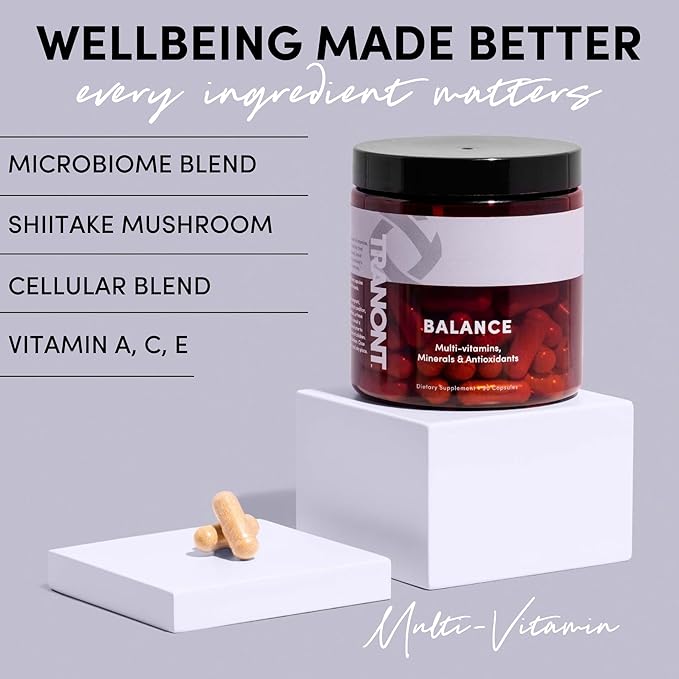 Tranont Balance | 90 Count | Multi-Mineral &amp Vitamin Capsules for Adults | Vitamin C A and E Magnesium Zinc Calcium and Iodine | Boosts Immunity Energy and Digestion | Gluten Free Vegetari