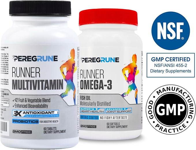 Runner Multivitamin &amp Omega 3 Bundle (1 Month Supply) | Antioxidants for Health &amp Recovery | Vitamin B Complex for Endurance Energy VO2 Max | Joints &amp Heart: 1000mg Fish Oil