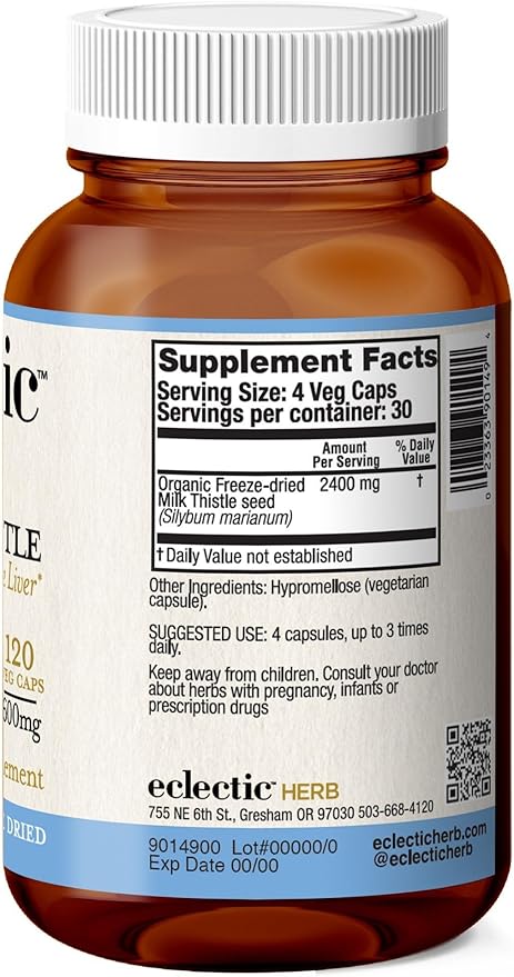 Eclectic Milk Thistle 600 Mg Fduv with Glass Blue 120 Count