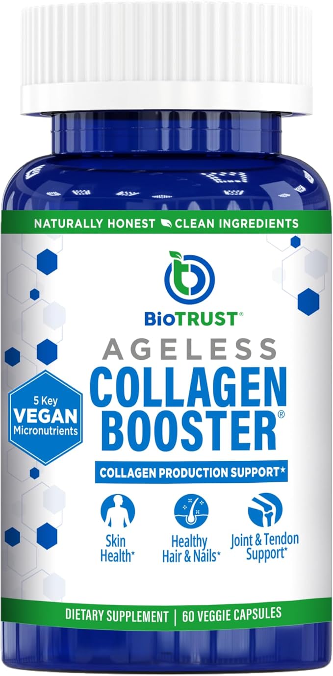BioTrust Ageless Collagen Booster Powerfully Support Beauty from Within Vegan Collagen Builder for Glowing Skin Gorgeous Hair Beautiful Nails Healthy Joints 60 Capsules (30 Servings)