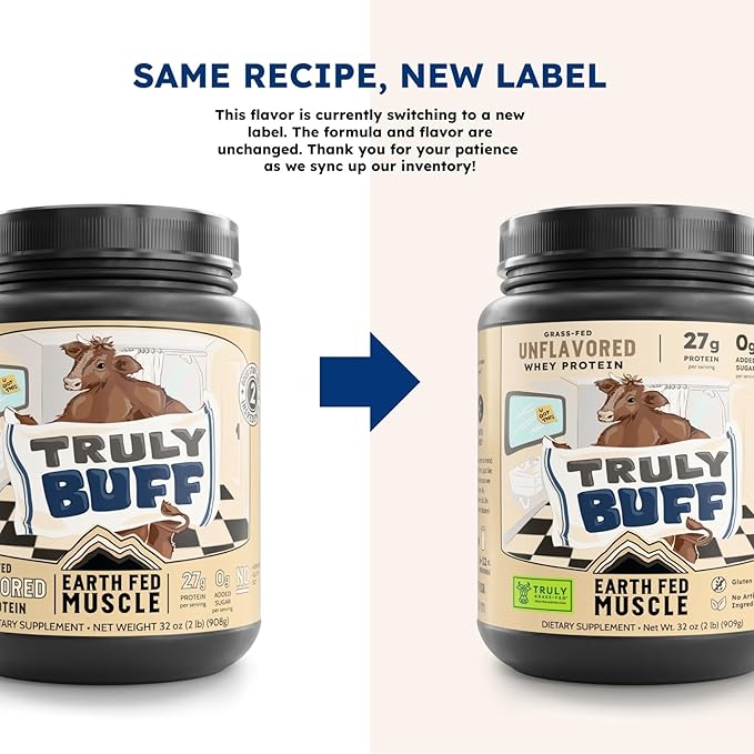 Earth Fed Muscle Truly Buff Truly Grass Fed Whey Protein Isolate - No Artificial Ingredients Soy Free Gluten Free Non-GMO and Hormone Free (2 Pound 30 Servings Unflavored)