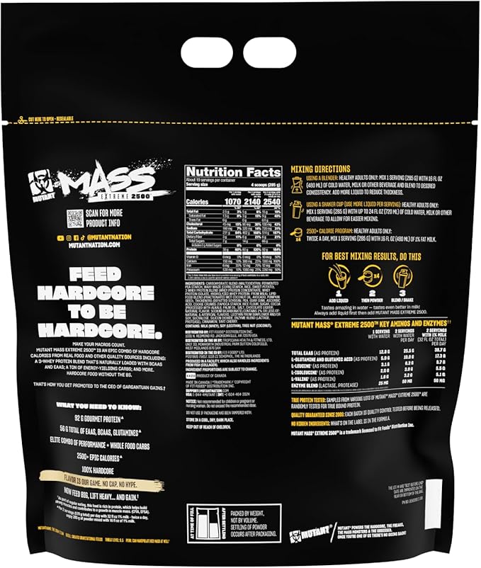 Mutant Mass Extreme 2500 Gainer - Whey Protein Powder with 3-Source Whey Protein Blend &amp Whole Food Carbs - High Calorie Mass Gainer for Muscle Building &amp Weight Gain - Cookies &amp Cream 12