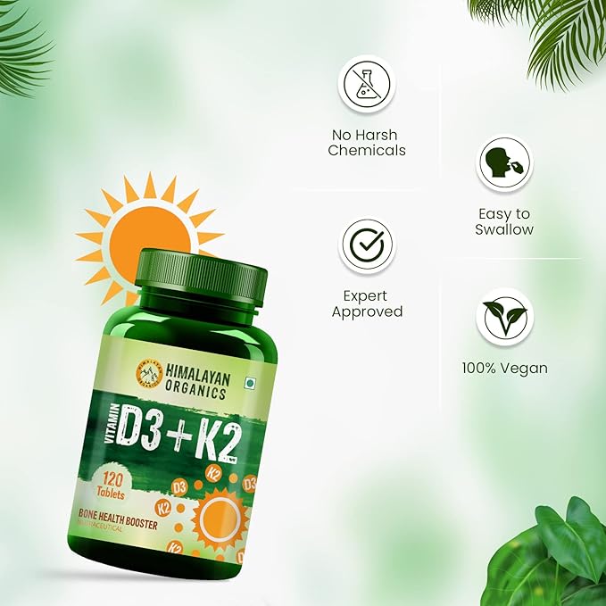 Himalayan Organics Vitamin D3 600 IU + Vitamin K2 as Mk7 | Supports Stronger Immunity Bone &amp Heart Health (120 Veg Tablets)