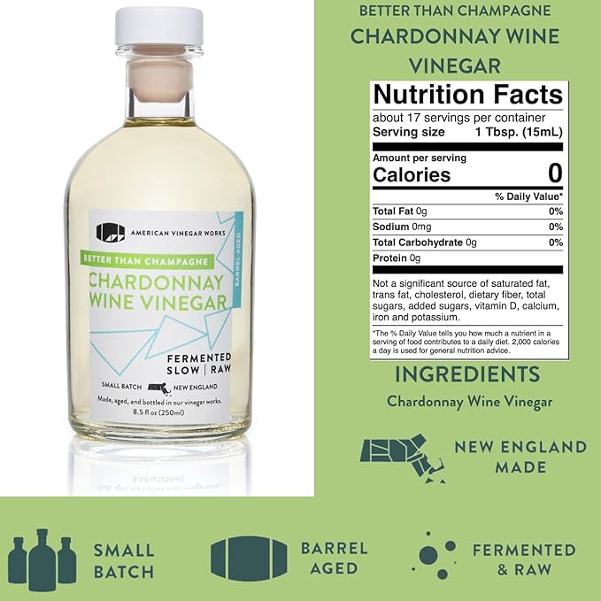 American Vinegar Works - Essentials Kitchen Vinegars - Includes Apple Cider Red Wine Rice Wine and Chardonnay Wine Vinegars - Packed in a Custom Box - Great for Gifts - 8.5 oz Bottles - 4 Pack