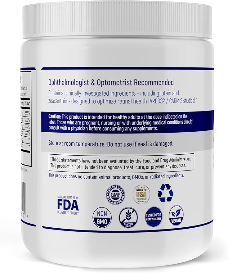 Navan AREDS2 Powder - for Those Who Can't Consume Tablets or Softgels - Eye Vitamins &amp Minerals Antioxidant Supplement by Clinical Experts - Lutein Zeaxanthin &amp Zinc - Kosher Style 30 Servin