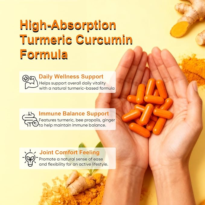 Biorootlabs Turmeric Curcumin Supplement 1000mg – 95% Curcuminoids with Ginger Bee Propolis Black Pepper MCT Oil – High Absorption Formula for Wellness &amp Immune Support – 120 Capsules(1)