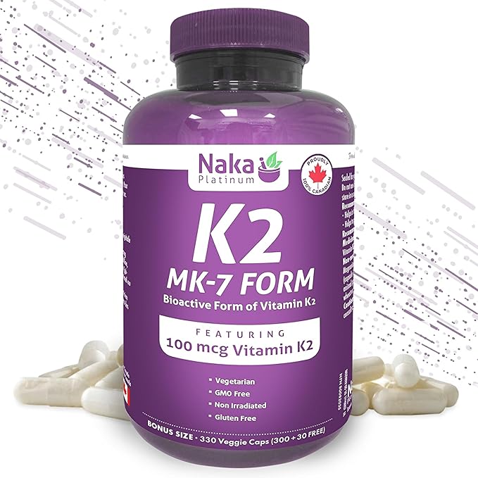K2 MK-7 330 Naka Platinum K2 (MK-7 Form) 330 Veggie Caps - Exclusive Size: 300 + 30 Free 330 Count