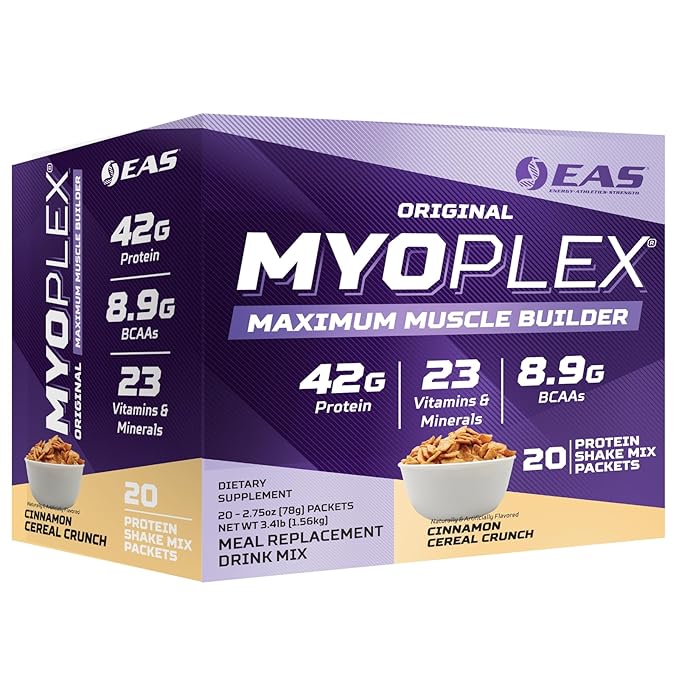 EAS Original Myoplex Maximum Muscle Builder Meal Replacement Protein Drink Mix | Quality Protein Blend | 42g Protein | 20 Individual Packet (Cinnamon Cereal Crunch)