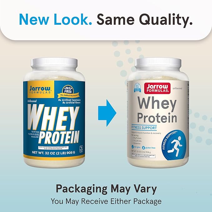 Jarrow Formulas Whey Protein with 18 g of Protein 3.8 g of BCAAs and Glutamine Dietary Supplement for Muscle Function and Recovery Support 32 oz Unflavored Powder Approximately 38 Day Supply