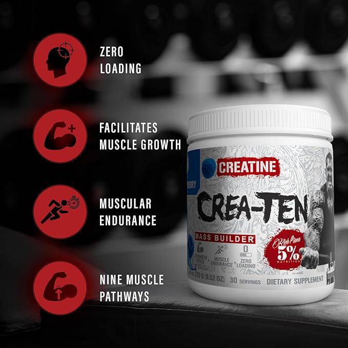 5% Nutrition CreaTEN Creatine Complex + Accelerators | Flavored Creatine Powder for Muscle Gain | Max Power Strength Endurance &amp Recovery (Push Pop)