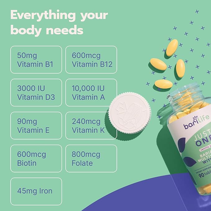 Just One - Once Daily Bariatric Multivitamin with Iron 90 Count for Gastric Sleeve and Gastric Bypass