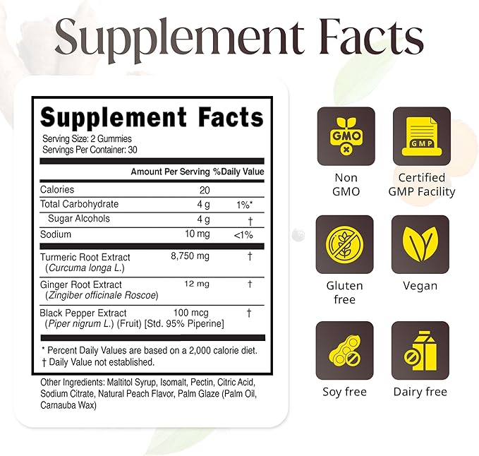 Golden Balance Turmeric Gummies - Turmeric and Ginger Supplement with Black Pepper Extract - High Absorption Turmeric Curcumin Supplement Gummies - Cholesterol Support &amp Heart Health Turmeric Gumm