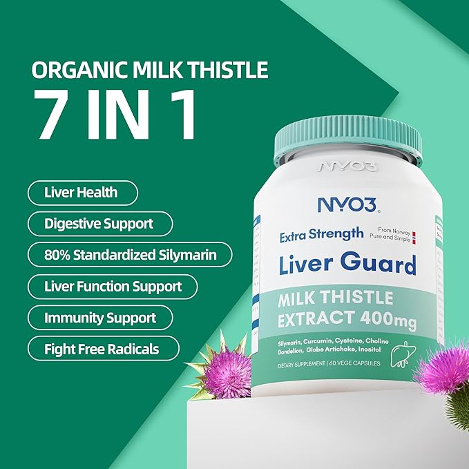 NYO3 Milk Thistle Extract 400mg Liver Cleanse Detox &amp Repair Dietary Supplement for Liver Health 60 Capsules Herbal Health Supplement Antioxidant Support