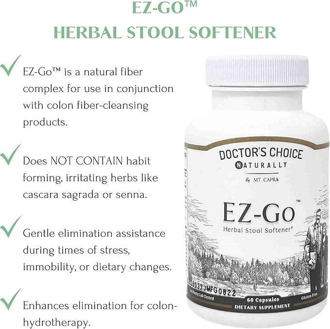 Mt. Capra EZ-Go Herbal Stool Softener | Non-Habit Forming Gentle Elimination Support | Includes Cape Aloe Gel Slippery Elm Bark Marshmallow Root Triphala Magnesium and Rhubarb Root | 30 Servings