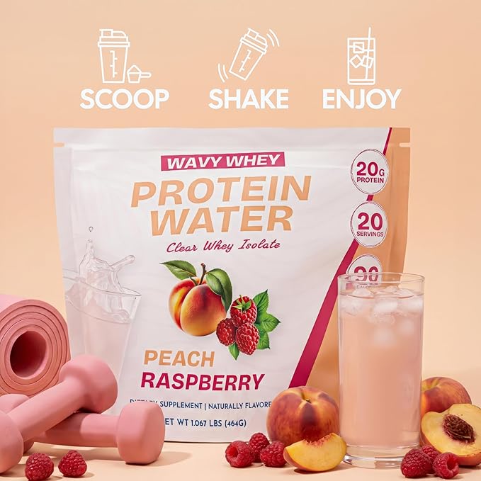 Clear Protein Protein Water Peach Raspberry 20 Servings 20G Protein100% Grass Fed Whey Protein Isolate 90 Calories Fitness Drink Supplement Nutrition