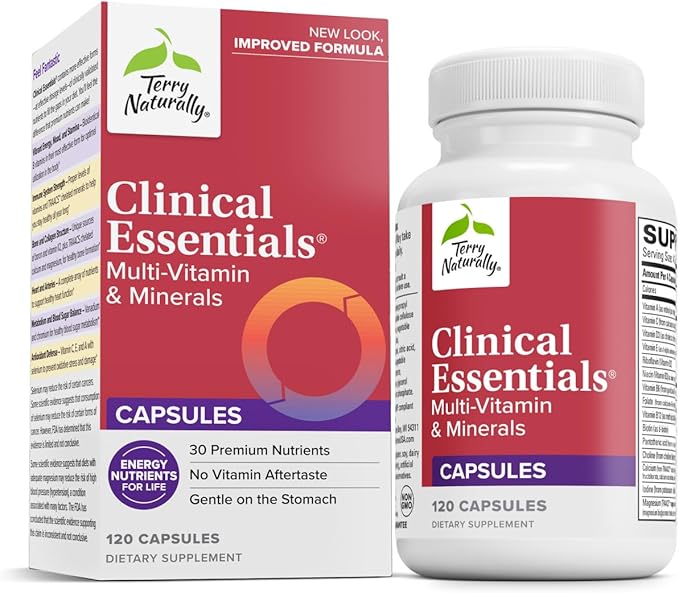 Terry Naturally Clinical Essentials - Supplement to Aid Bone Cardiovascular &amp Immune Health - Supplement with Chelated Minerals - Supplement with B-Vitamins &amp Vitamin C - 120 Capsules