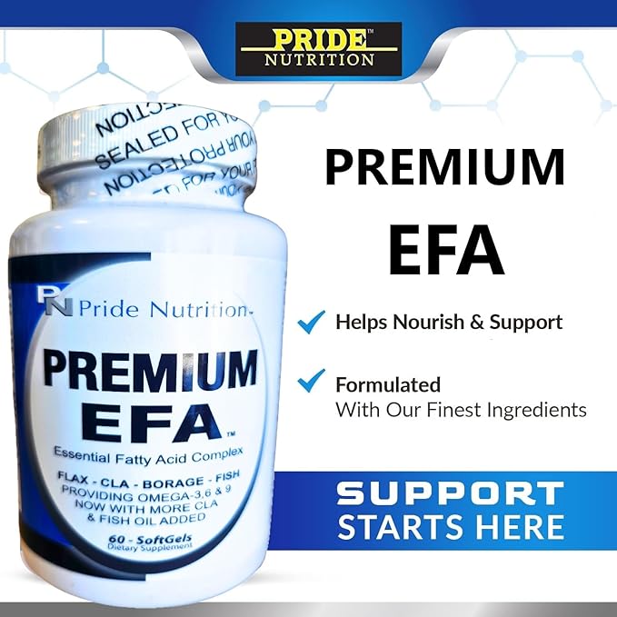 Pride Nutrition Premium EFA Omega 3-6-9 Supplement for Men and Women 5 in 1 - EPA DHA GLA ALA &amp CLA Essential Fatty Acids with Fish Oil - Softgel Pills