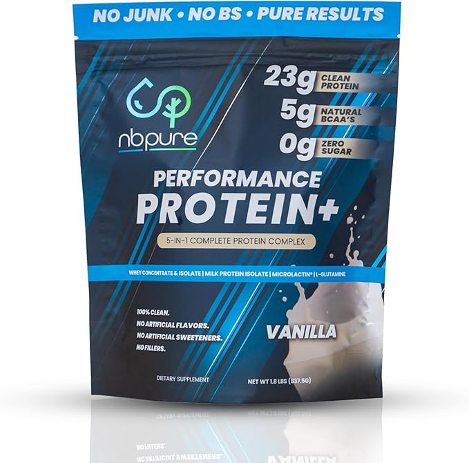 nbpure Performance Protein+: Natural Protein Blend- 23g Whey Isolate &amp Concentrate + Milk Protein Isolate– Clean Healthy Protein Powder – Nothing Artificial Vanilla