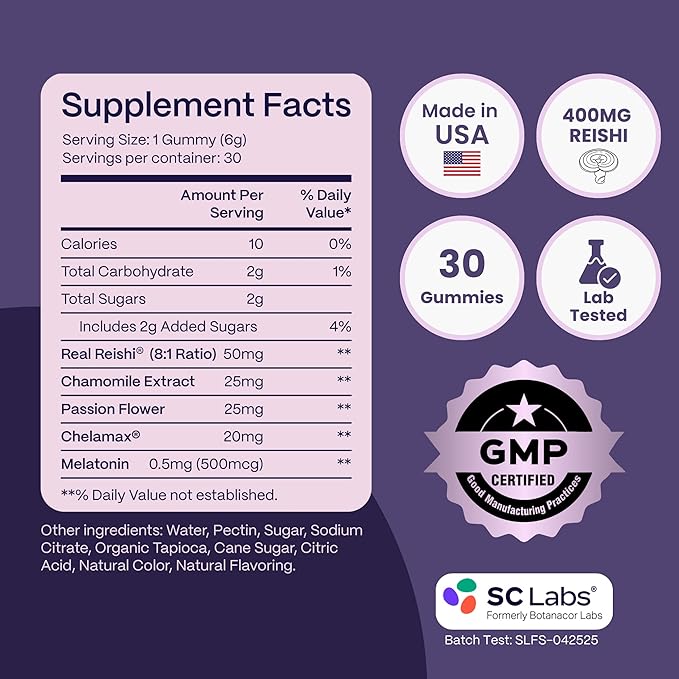 Slumber Rest &amp Renew Sleep Gummies Vegan Sleep Aid With Organic Passion Flower Chamomile &amp Pure Reishi Mushroom to Support Relaxation Before Bed Plant Based Low Sugar Strawberry Flavor