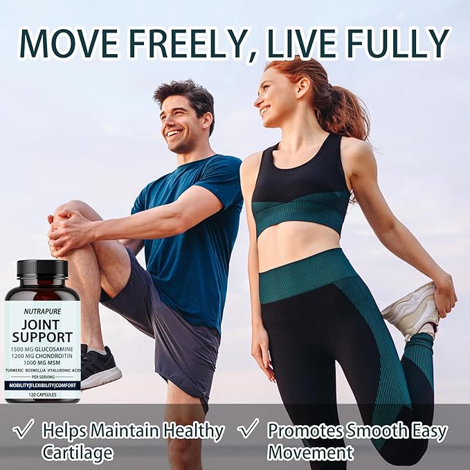 Nutrapure Joint Support - Glucosamine Chondroitin MSM Hyaluronic Acid &amp Bamboo Extract Maintaining Joint Health - 120 Capsules