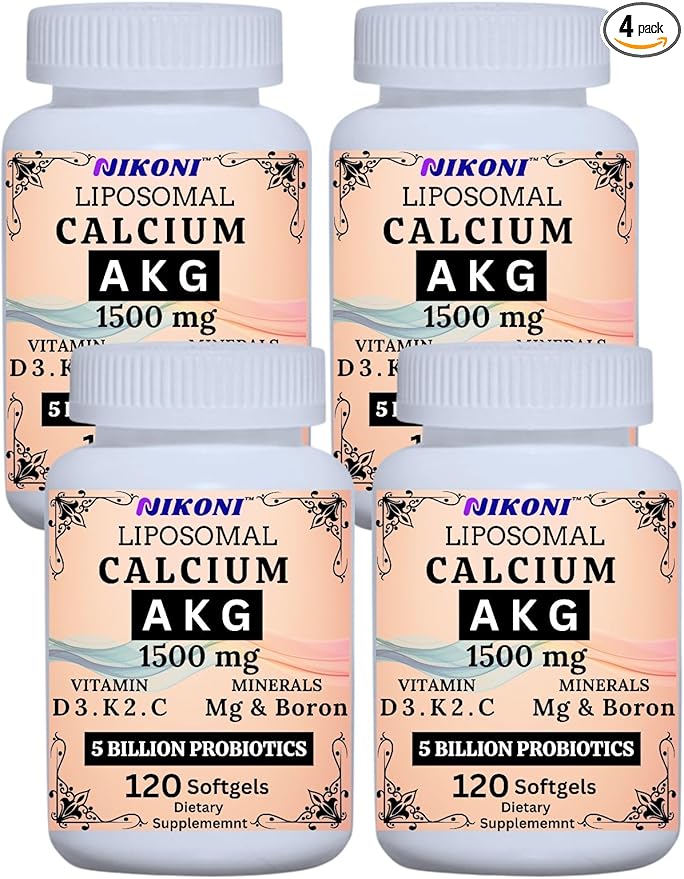 Liposomal Calcium AKG 1500mg Vitamin C D3 K2 Mg+ &amp Probiotics Supplement-480 Softgels