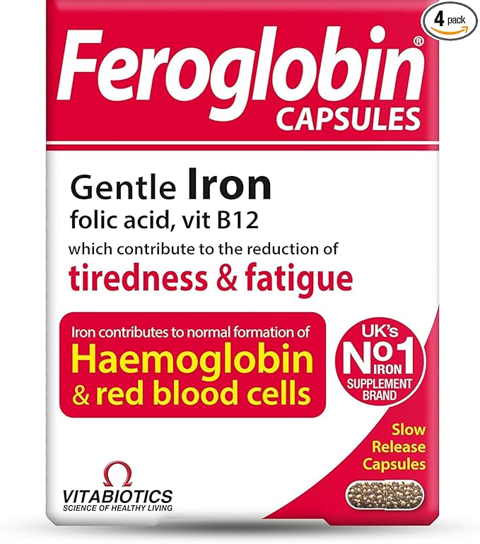 (Pack of 4) UK's Feroglobin Capsules | Gentle Iron - Reduce Tiredness &amp Fatigue