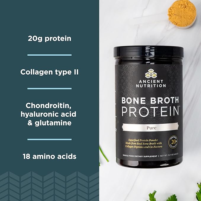 Ancient Nutrition Bone Broth Protein Powder Pure 20 Servings + Bone Broth Protein Powder Chocolate 20 Servings
