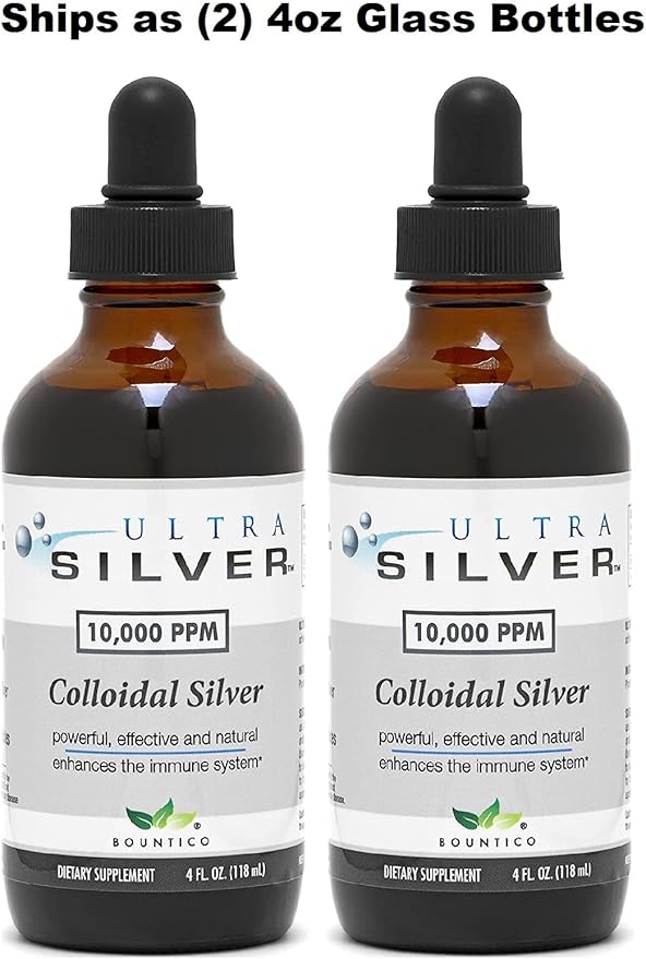 Ultra Silver® Colloidal Silver | 10000 PPM 8 Oz (236mL) | Ships as (2) 4 Ounce Glass Bottles | Mineral Supplement | True Colloidal Silver - with Dropper