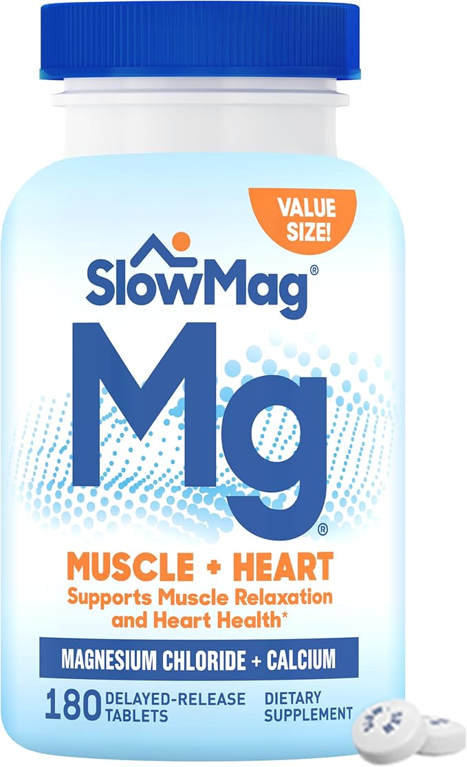 SlowMag Muscle + Heart Magnesium Chloride with Calcium Supplement to Support Muscle Relaxation &amp Life Extension Neuro-mag Magnesium L-threonate Magnesium L-threonate Brain Health Memory