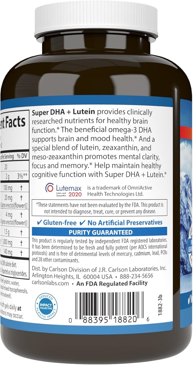 Carlson - Super DHA Plus Lutein 1000 mg DHA + 20 mg Lutein 120 Softgels