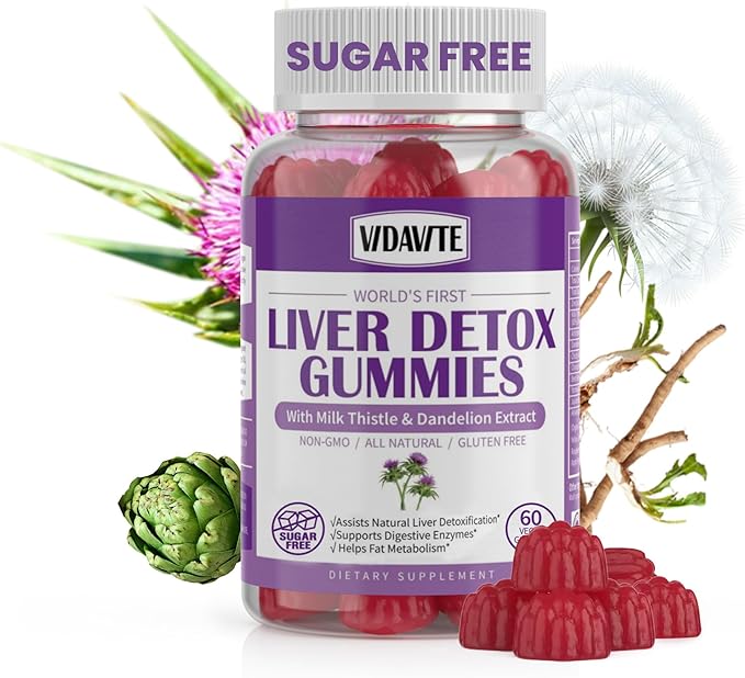 Liver Cleanse Detox &amp Repair Gummies — Sugar-free US-Made 1500mg Milk Thistle Supplement with Artichoke Dandelion and 20+ Herbs — Liver Support Supplement for Men &amp Women(60 Vegan Gummies)