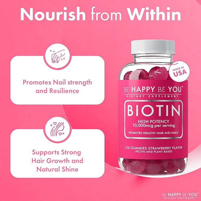 Biotin Gummies 10000mcg – 120 Count – Supports Healthy Hair &amp Stronger Nails – Fast Absorption Supplement for Men &amp Women – Vegan Non-GMO Pectin Gelatin Free – Made in USA