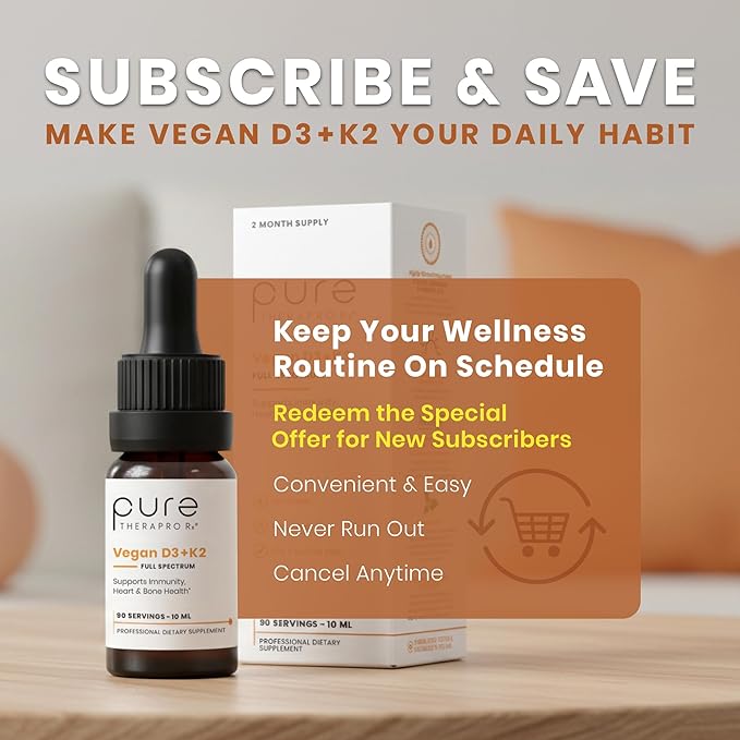 Pure Therapro Rx Vegan D3 + K2 Organic 100% Liposomal 10ml Made in USA | 3 Month Supply | Maximum Absorption Vitamin D3 and Vitamin K2 Supplements for Men and Women D3 Vitamin 5000 IU