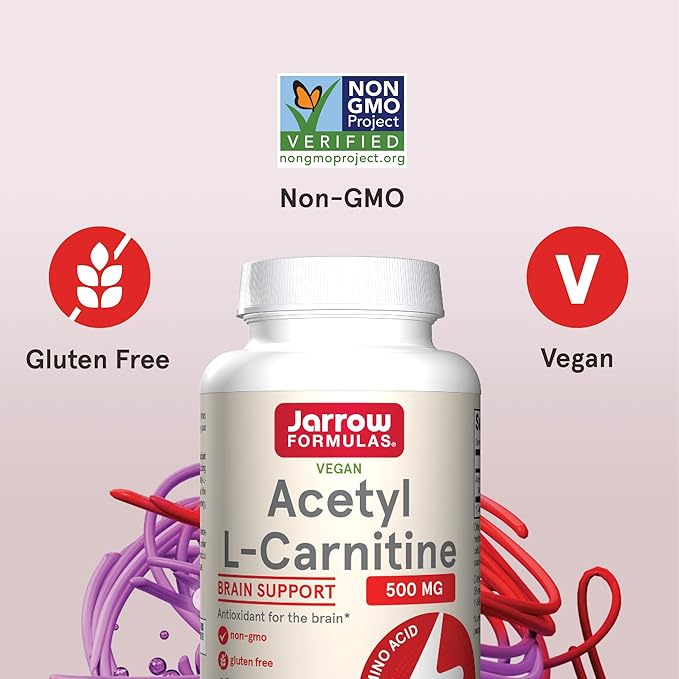 Jarrow Formulas® Acetyl L-Carnitine 500 mg Dietary Supplement Amino Acid Support for Brain Health and Antioxidants 120 Veggie Capsules 120 Day Supply